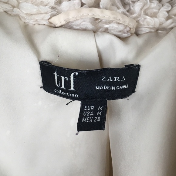 Zara Trf Mock Neck Zip Up Long Sleeve Eyelash Sherpa Jacket in Cream - Picture 10 of 11